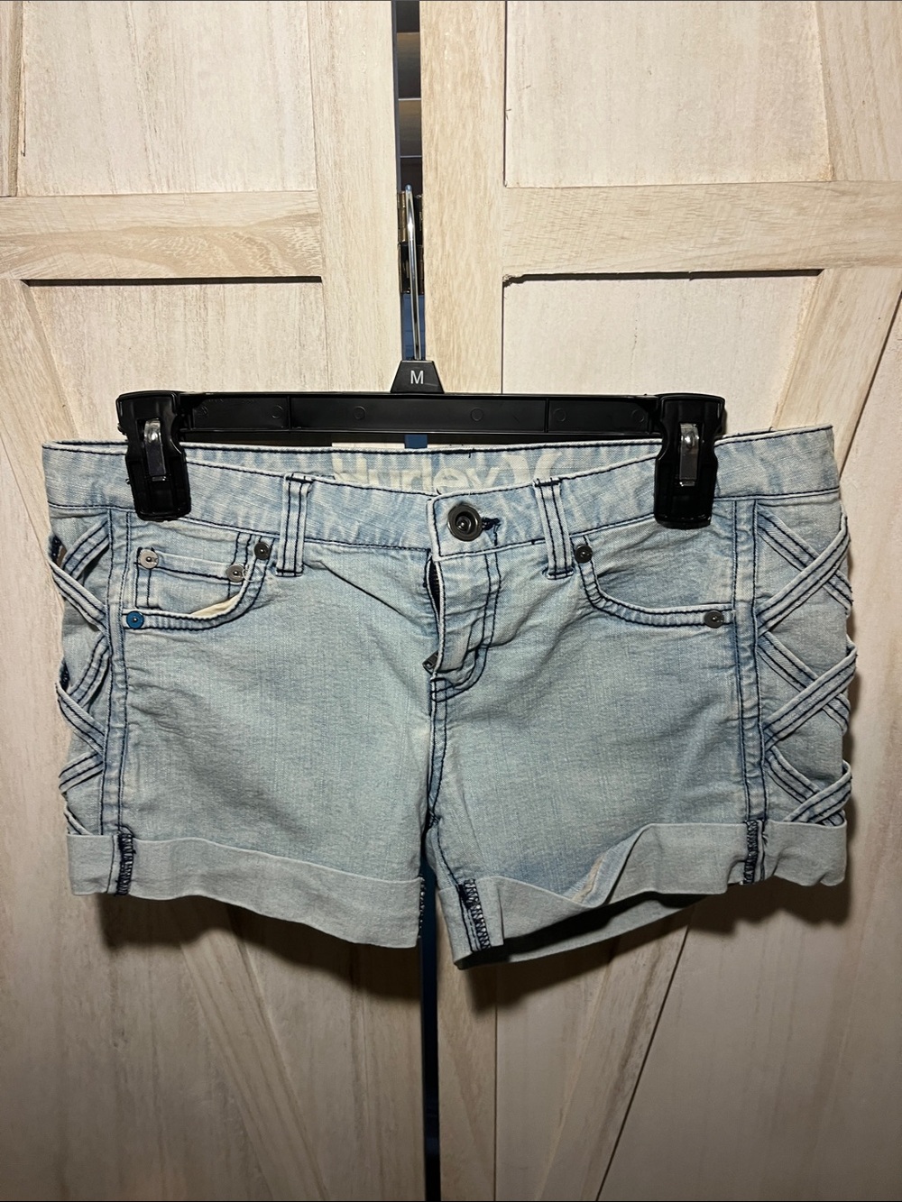 Hollister Light Blue Denim Shorts with Side Lattice
